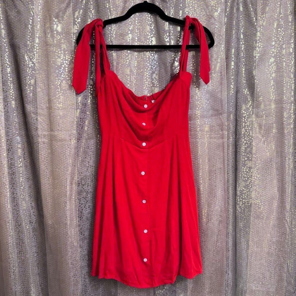 Capulet Cherry Red Giulia Button Front Tie Sleeve Mini Dress Medium